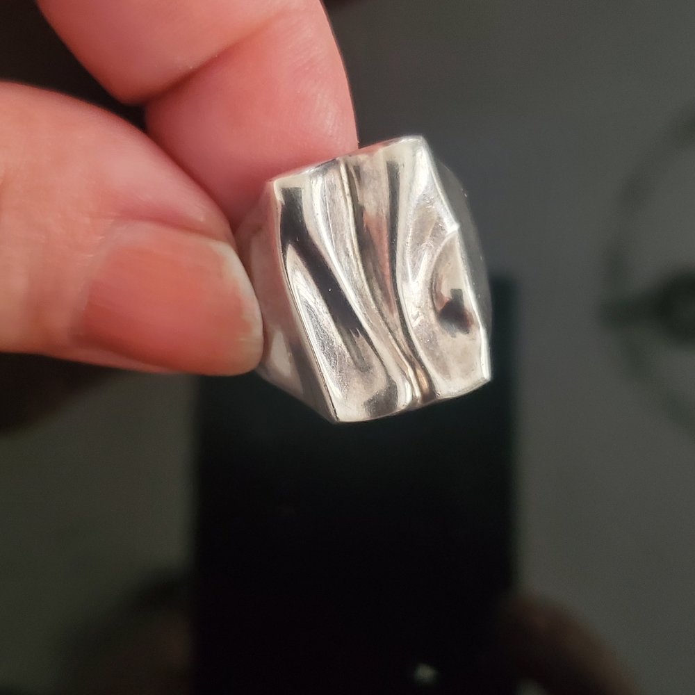Sterling Silver Sculpted Statement Ring - Silver